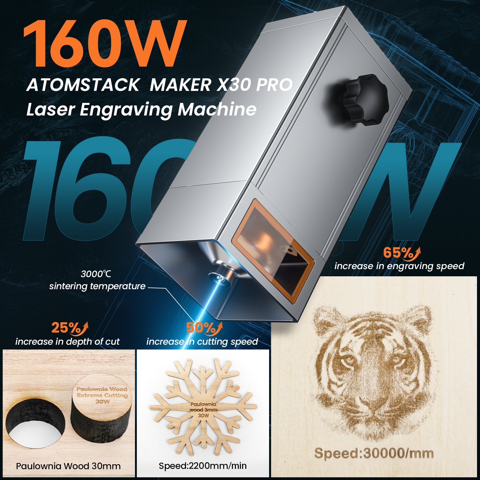 Atomstack X30 Pro 160W Laser Engraving Machine + Atomstack F2 Honeycomb Working Panel