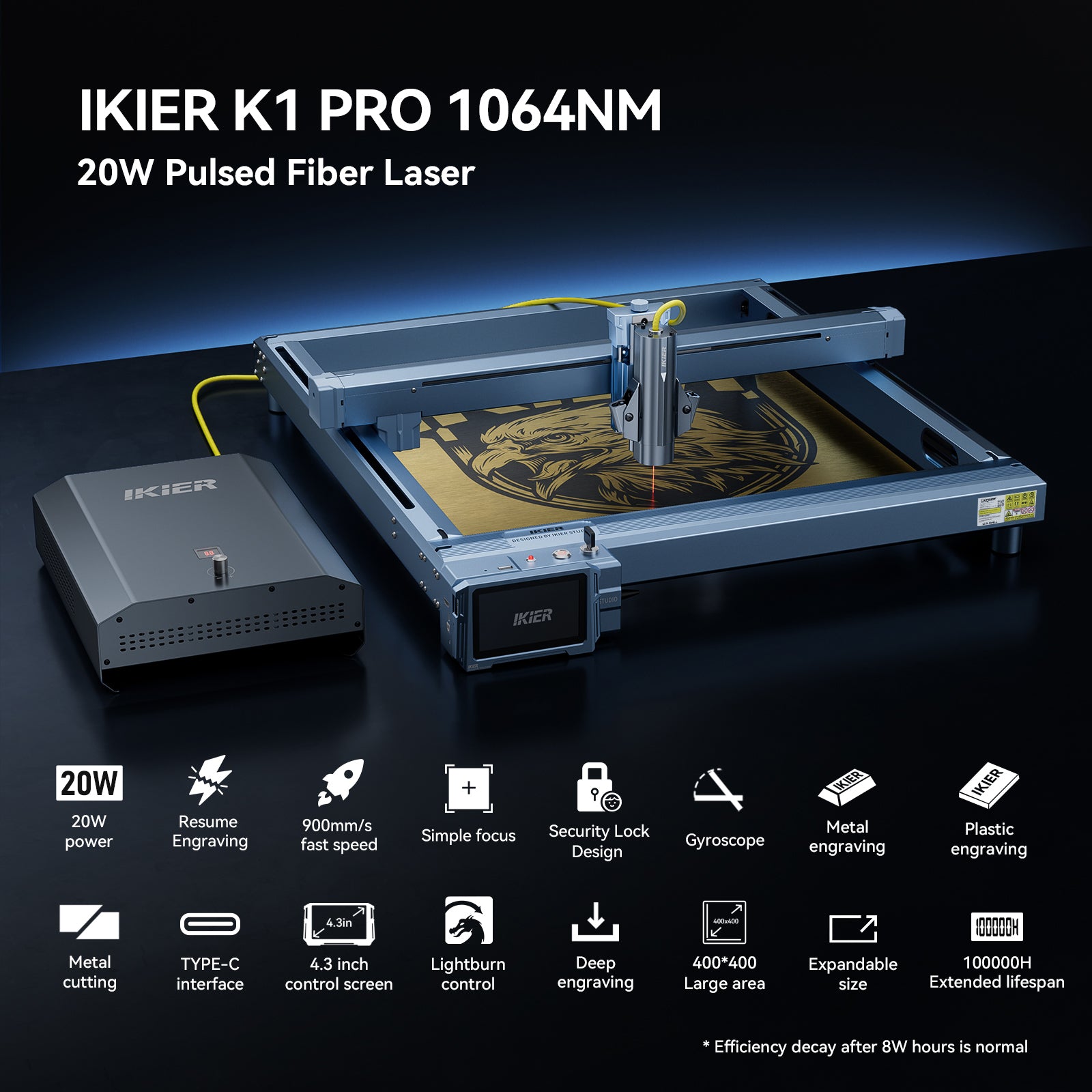 iKier K1 Pro 1064nm 20W Fiber Laser Marking and Engraving Machine
