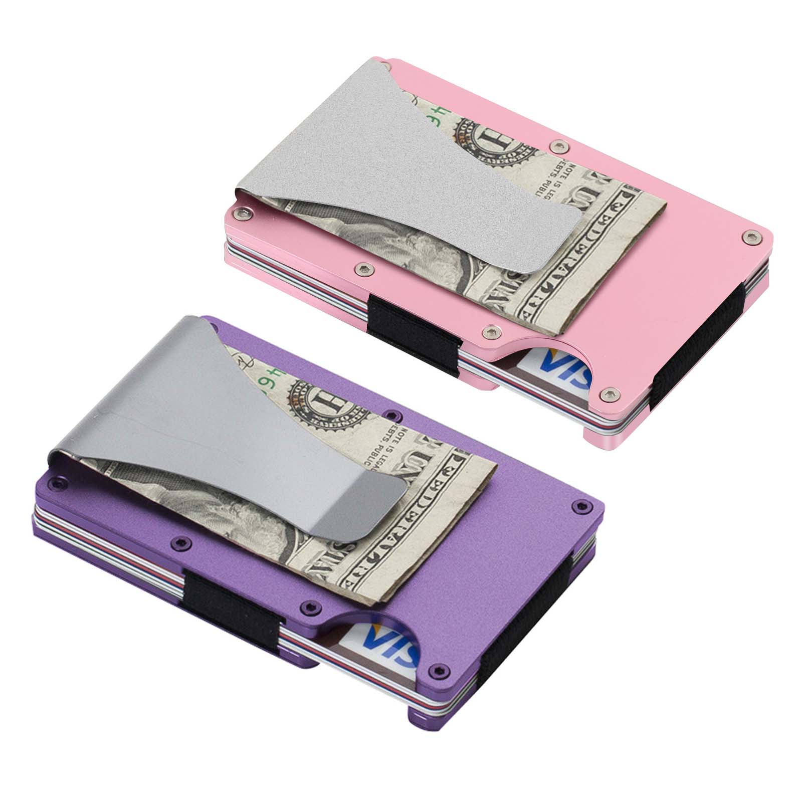 2pcs Mens Slim Wallet RFID Blocking Front Pocket Credit Card Holder Metal Wallets / Money Clip