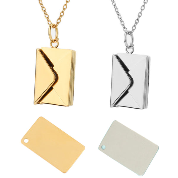 2 PACKS Gold & Silver Couple Envelope Necklace for Laser Engraving and Marking