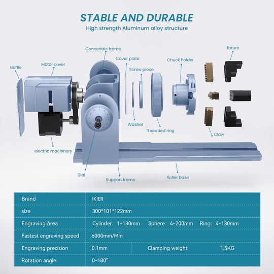 iKier R1 Multi-function Chuck Rotary for Laser Engraver