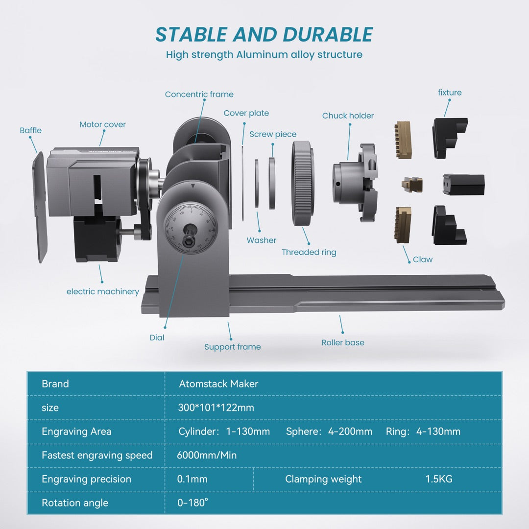 Atomstack R1 Multi-function Chuck Rotary for Laser Engraver